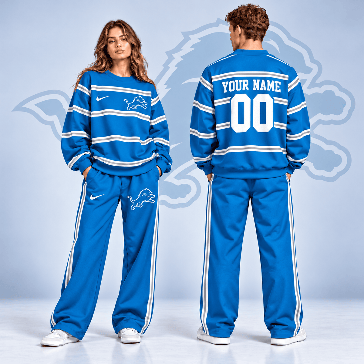 Detroit Lions NFL Team Sweatshirt & Wide Leg Pants Set – Personalized Football Fan Tracksuit