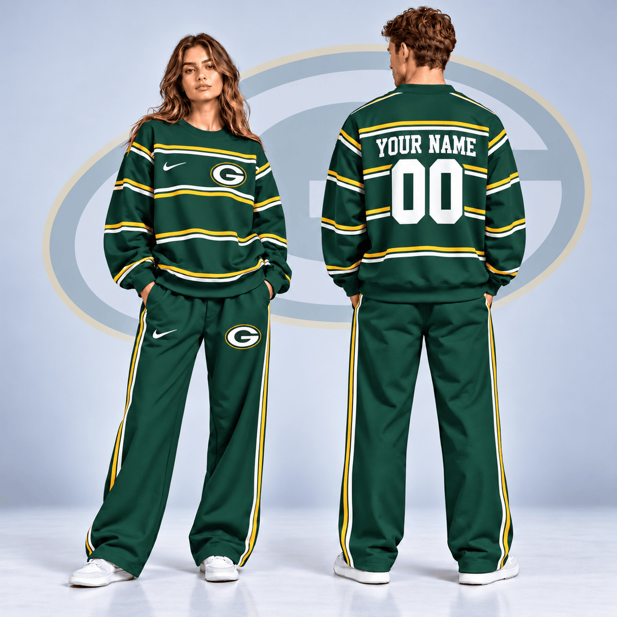 Green Bay Packers NFL Team Sweatshirt & Wide Leg Pants Set – Personalized Football Fan Tracksuit