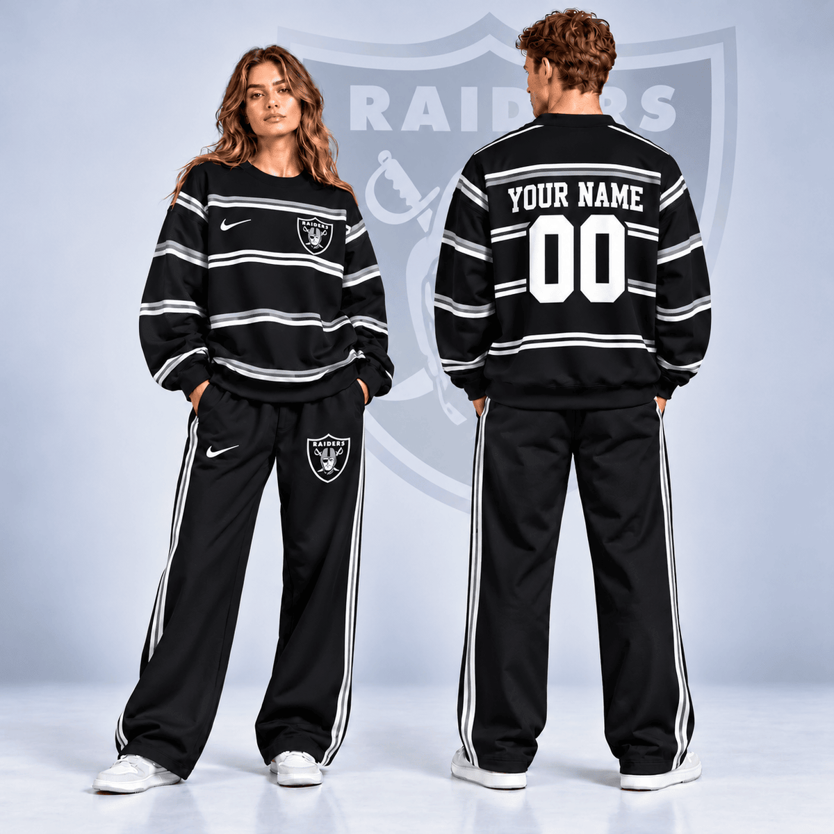Las Vegas Raiders NFL Team Sweatshirt & Wide Leg Pants Set – Personalized Football Fan Tracksuit