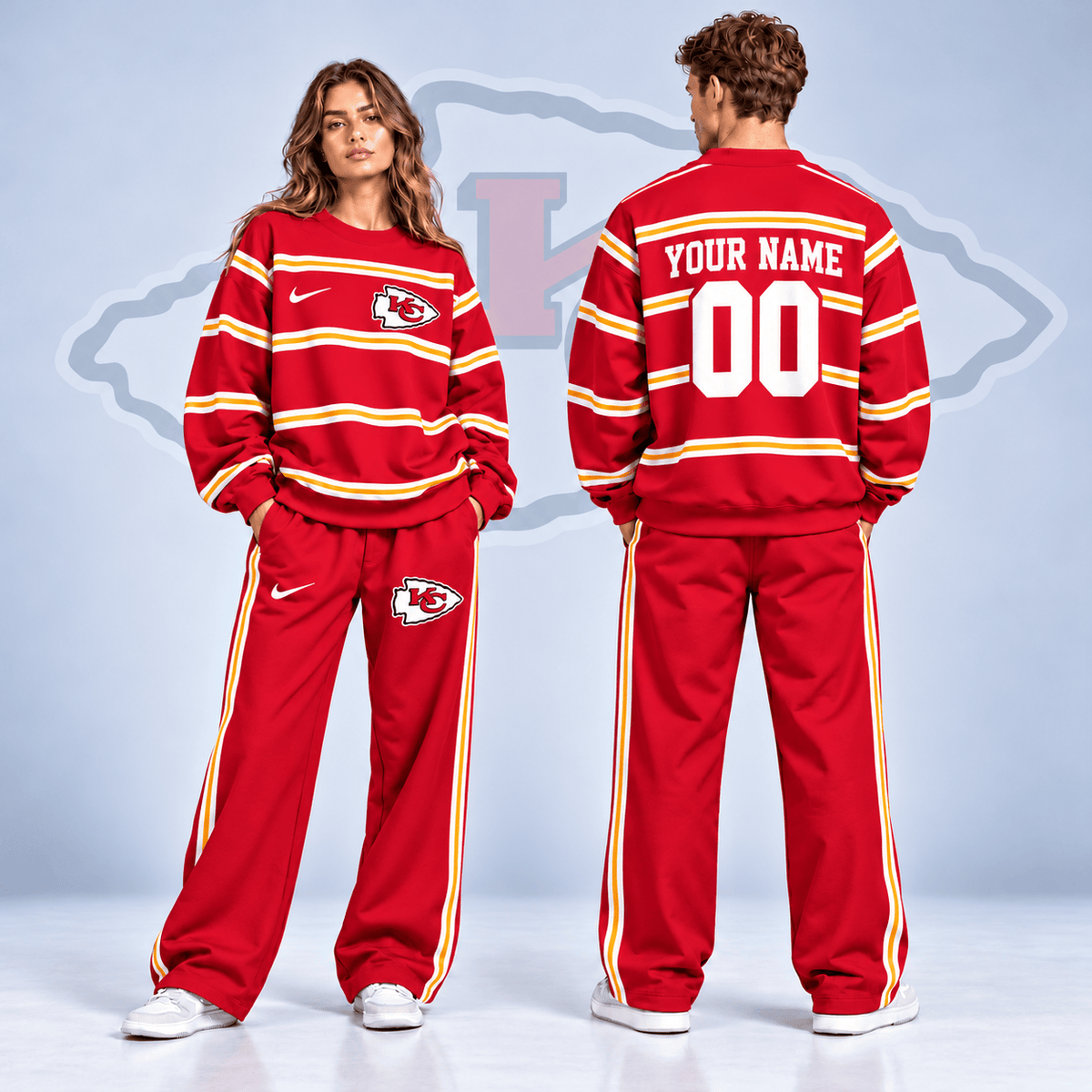 Kansas City Chiefs NFL Team Sweatshirt & Wide Leg Pants Set – Personalized Football Fan Tracksuit