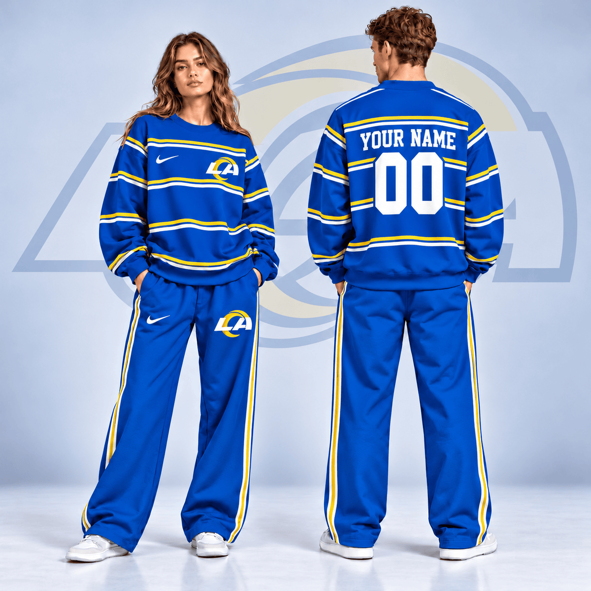 Los Angeles Rams NFL Team Sweatshirt & Wide Leg Pants Set – Personalized Football Fan Tracksuit