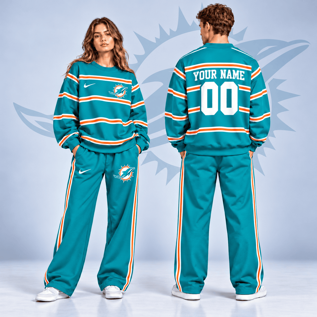 Miami Dolphins NFL Team Sweatshirt & Wide Leg Pants Set – Personalized Football Fan Tracksuit