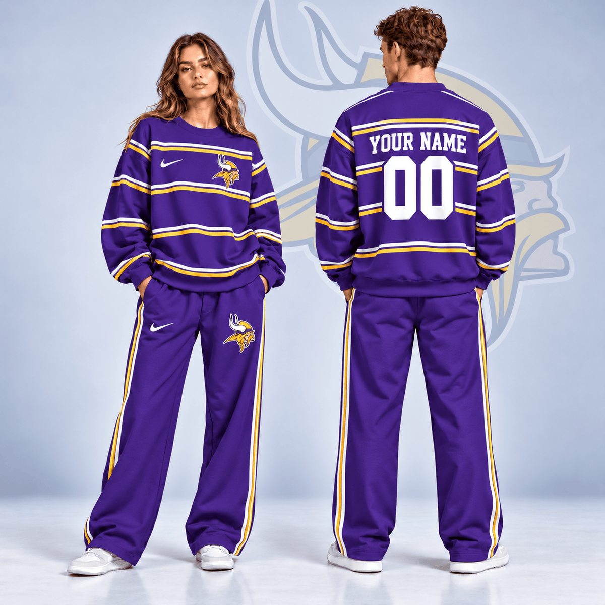 Minnesota Vikings NFL Team Sweatshirt & Wide Leg Pants Set – Personalized Football Fan Tracksuit