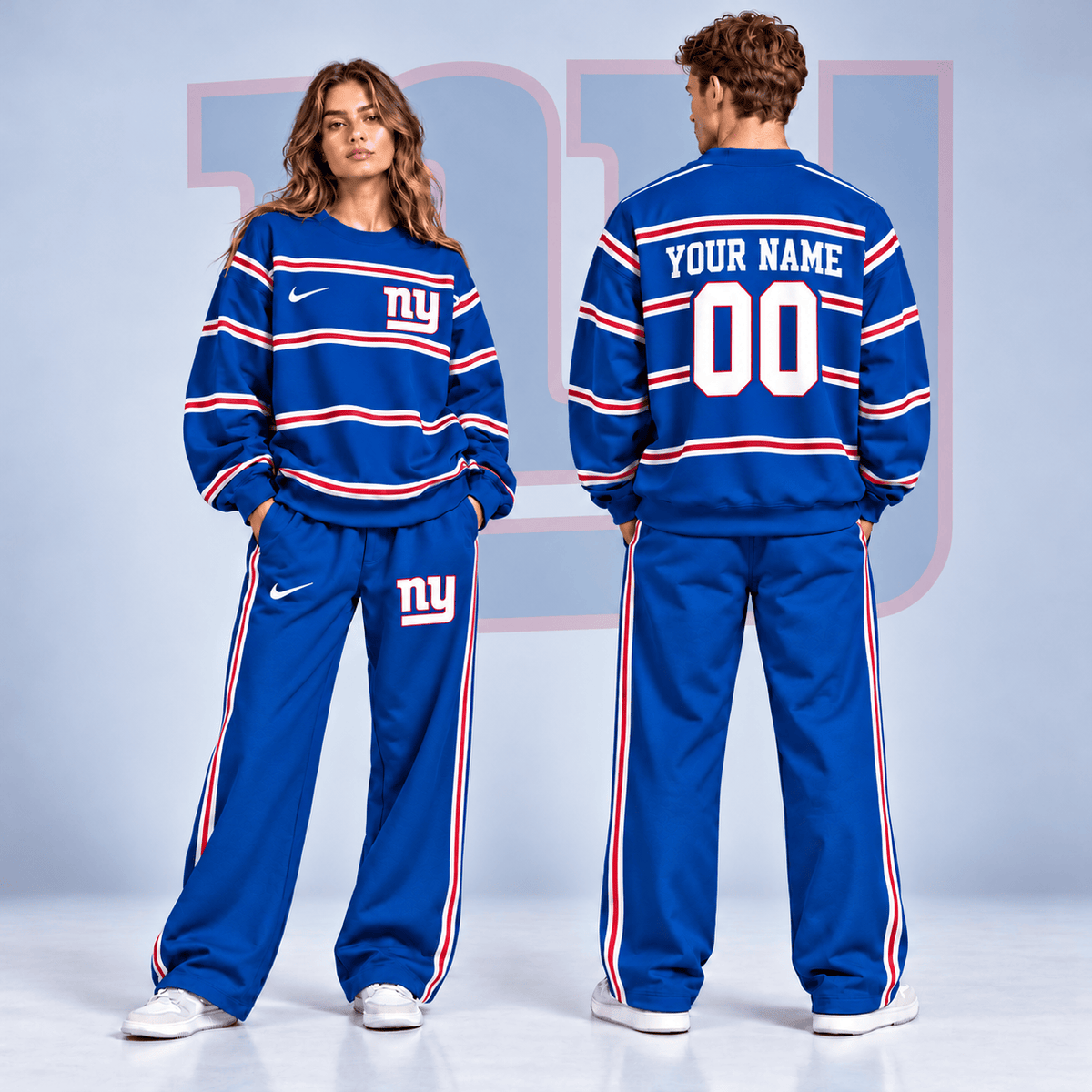 New York Giants NFL Team Sweatshirt & Wide Leg Pants Set – Personalized Football Fan Tracksuit