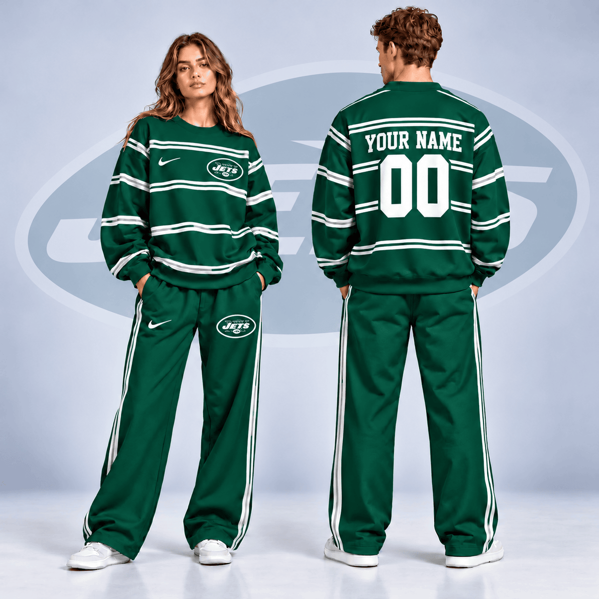 New York Jets NFL Team Sweatshirt & Wide Leg Pants Set – Personalized Football Fan Tracksuit