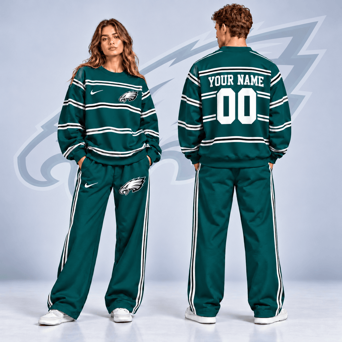 Philadelphia Eagles NFL Team Sweatshirt & Wide Leg Pants Set – Personalized Football Fan Tracksuit