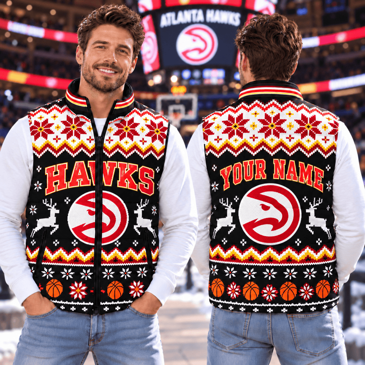 Atlanta Hawks NBA Personalized Puffer Jacket Christmas For Fan