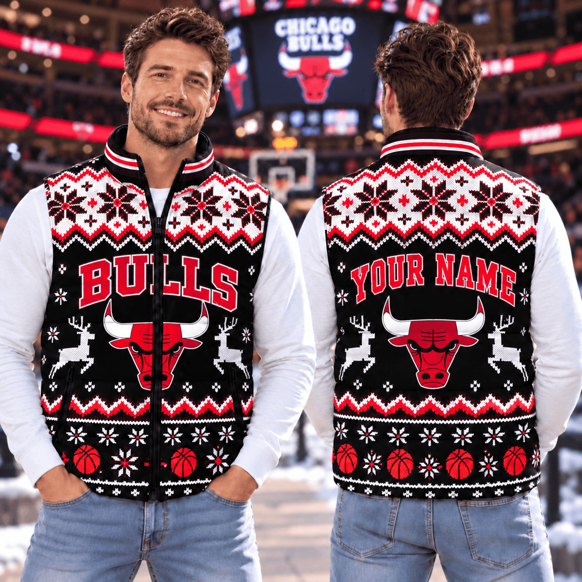 Chicago Bulls NBA Personalized Puffer Jacket Christmas For Fan