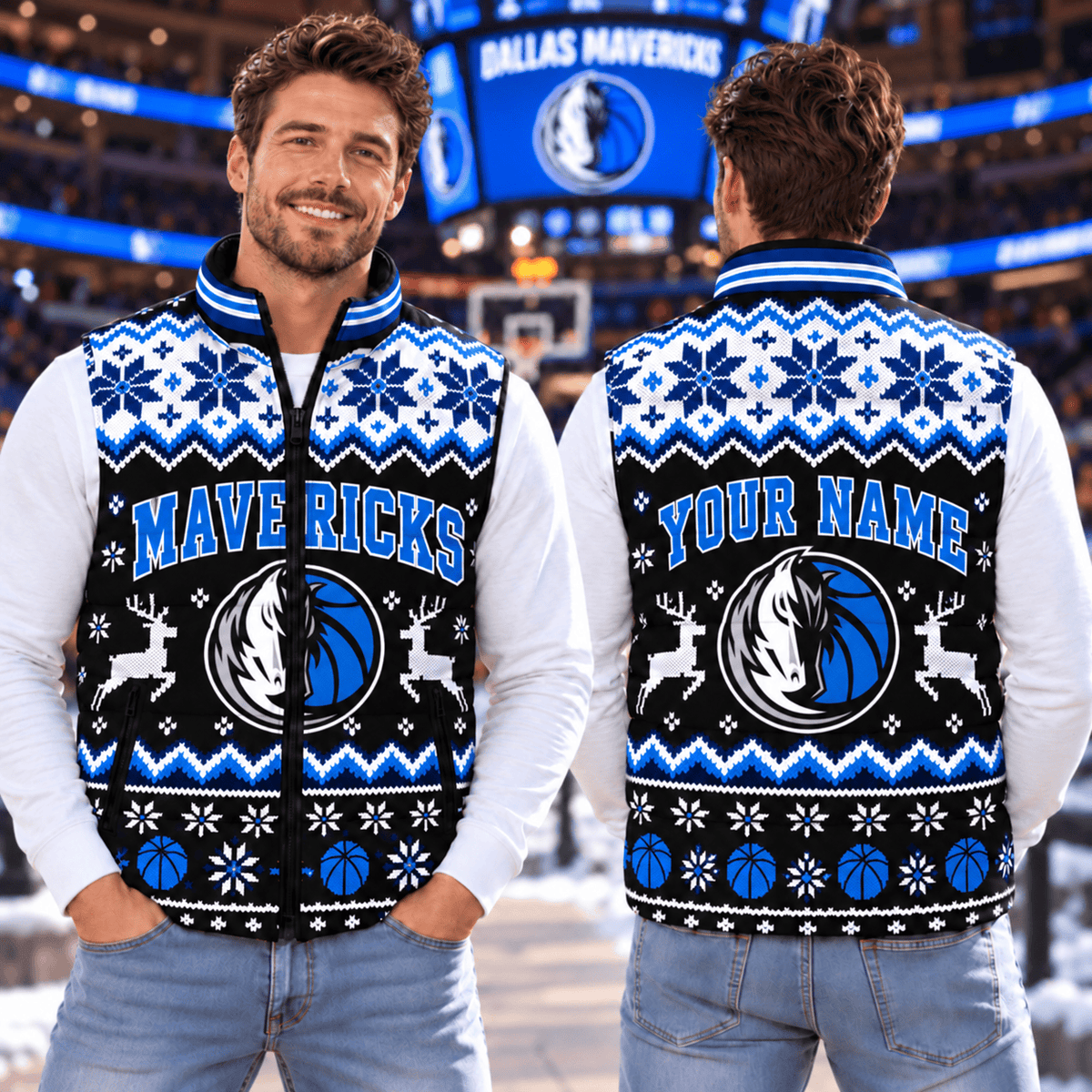 Dallas Mavericks NBA Personalized Puffer Jacket Christmas For Fan