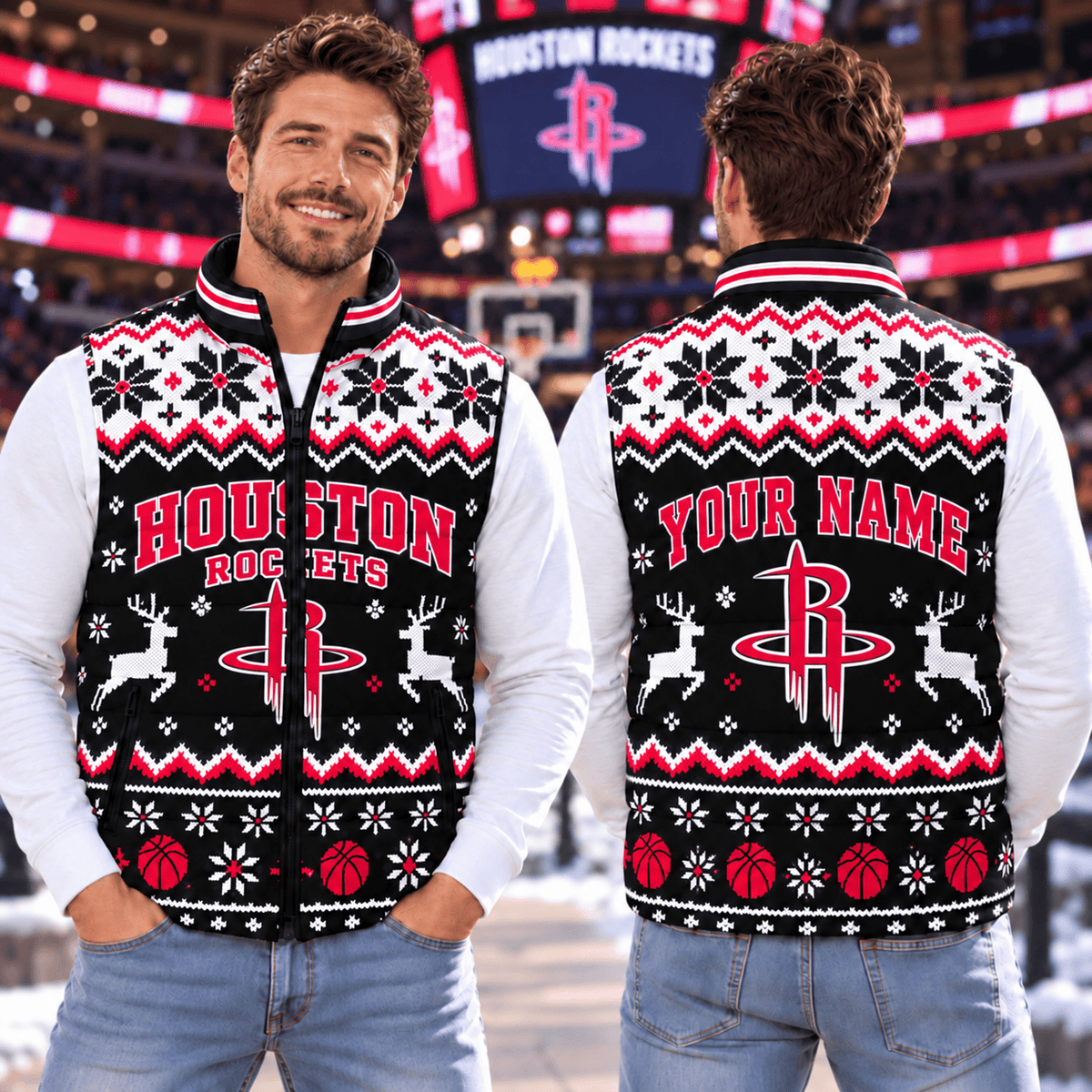 Houston Rockets NBA Personalized Puffer Jacket Christmas For Fan