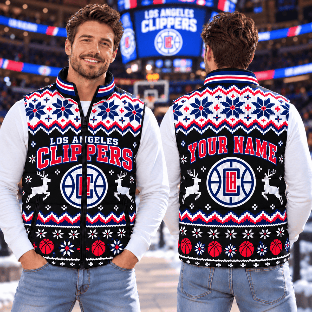 Los Angeles Clippers NBA Personalized Puffer Jacket Christmas For Fan