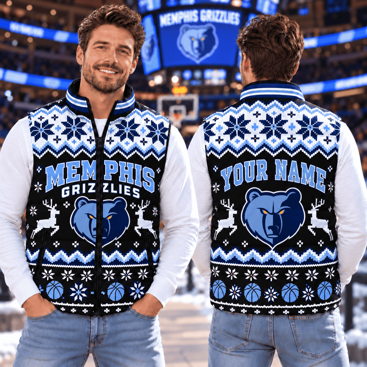 Memphis Grizzlies NBA Personalized Puffer Jacket Christmas For Fan