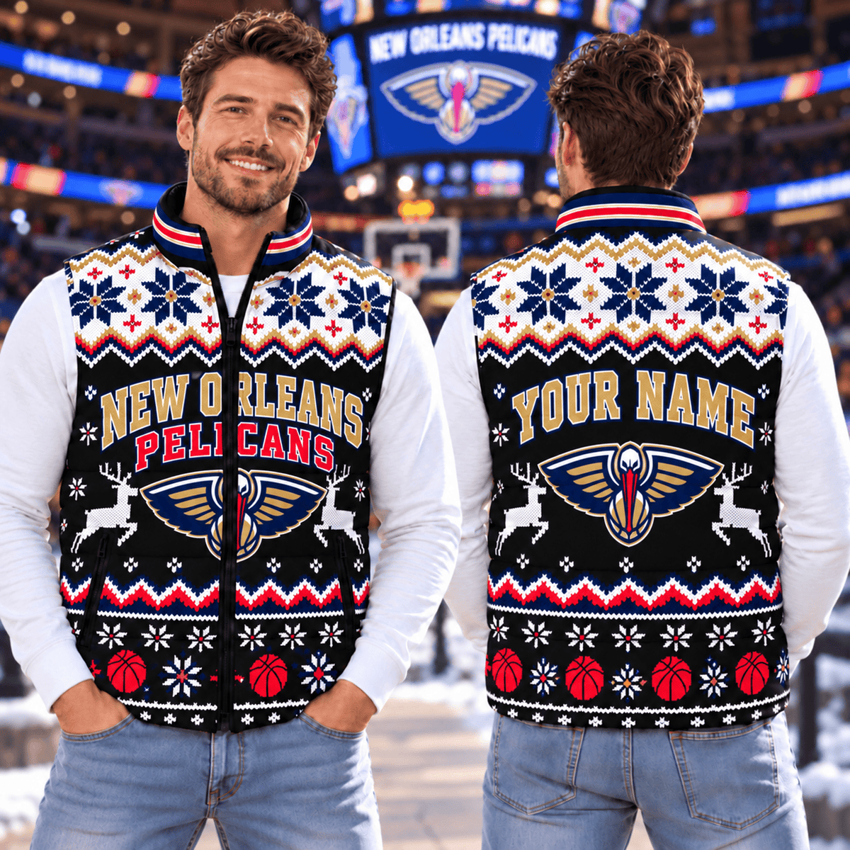 New Orleans Pelicans NBA Personalized Puffer Jacket Christmas For Fan
