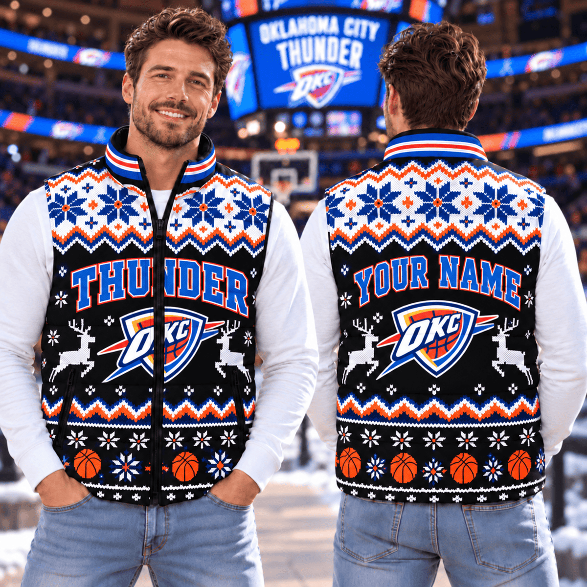 Oklahoma City Thunder NBA Personalized Puffer Jacket Christmas For Fan
