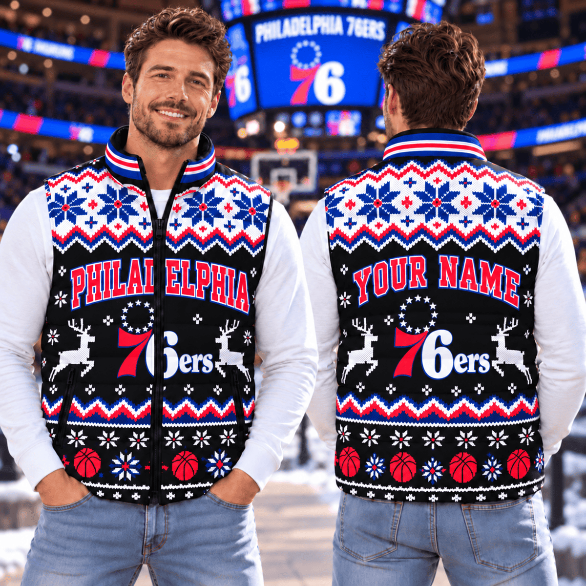Philadelphia 76ers NBA Personalized Puffer Jacket Christmas For Fan