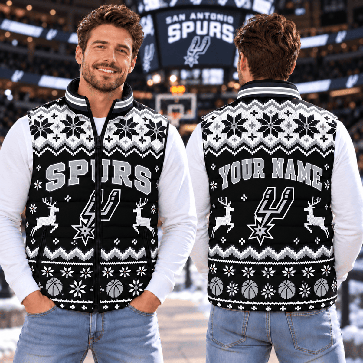 San Antonio Spurs ⭐ NBA Personalized Puffer Jacket Christmas For Fan