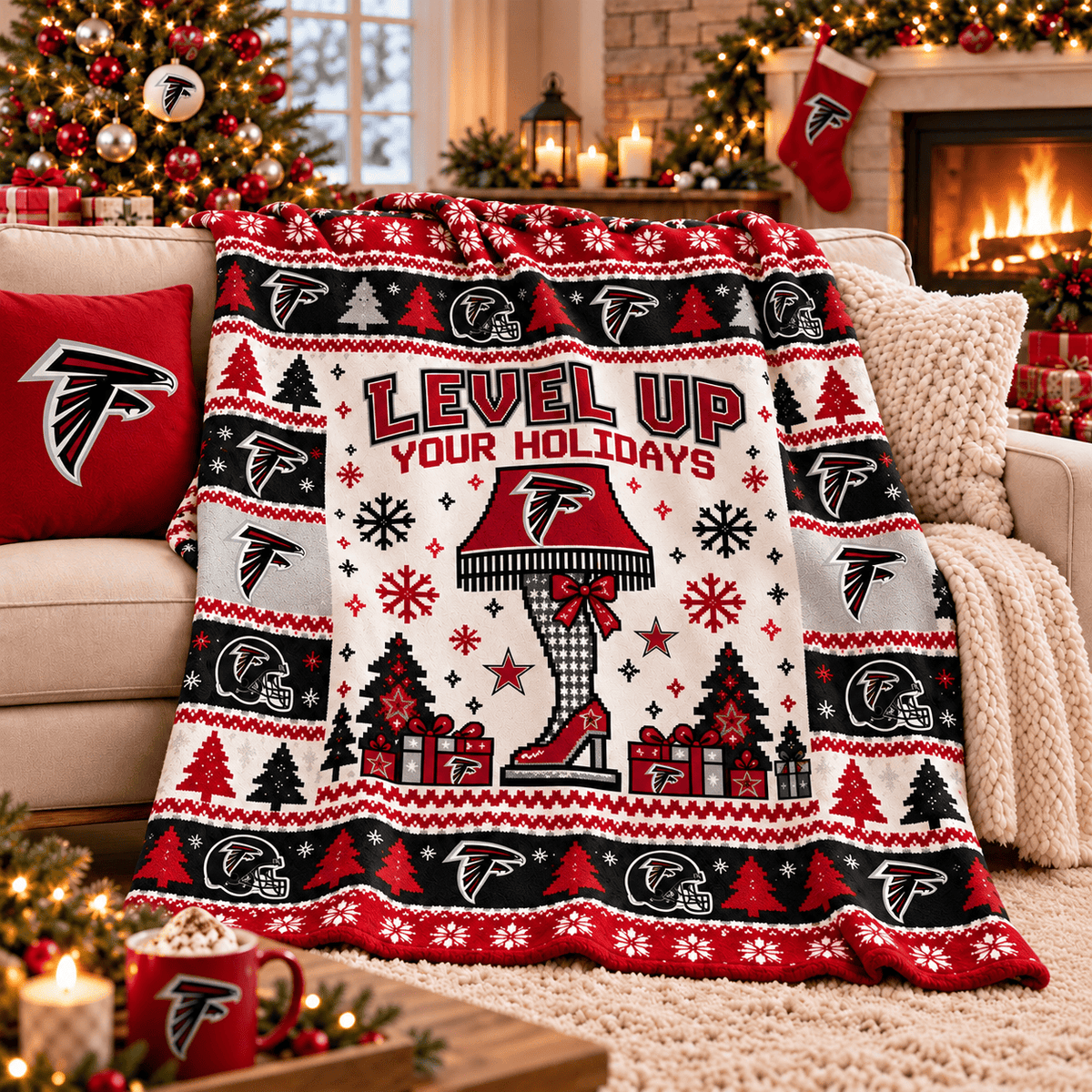 Atlanta Falcons NFL Christmas Blanket – Level Up Your Holidays Football Team Throw Blanket