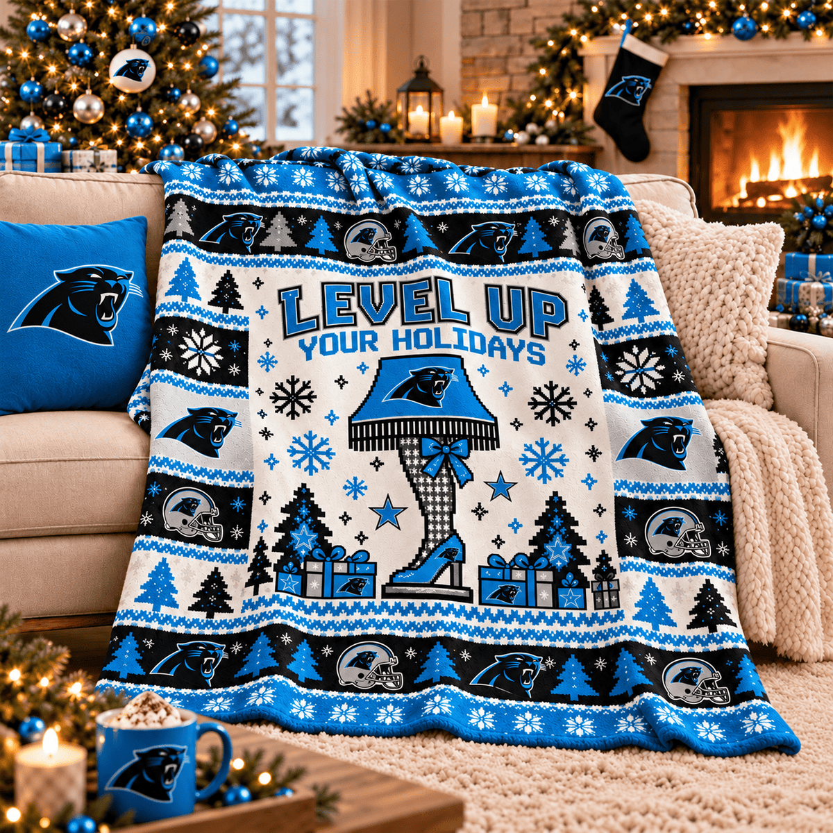 Carolina Panthers NFL Christmas Blanket – Level Up Your Holidays Football Team Throw Blanket