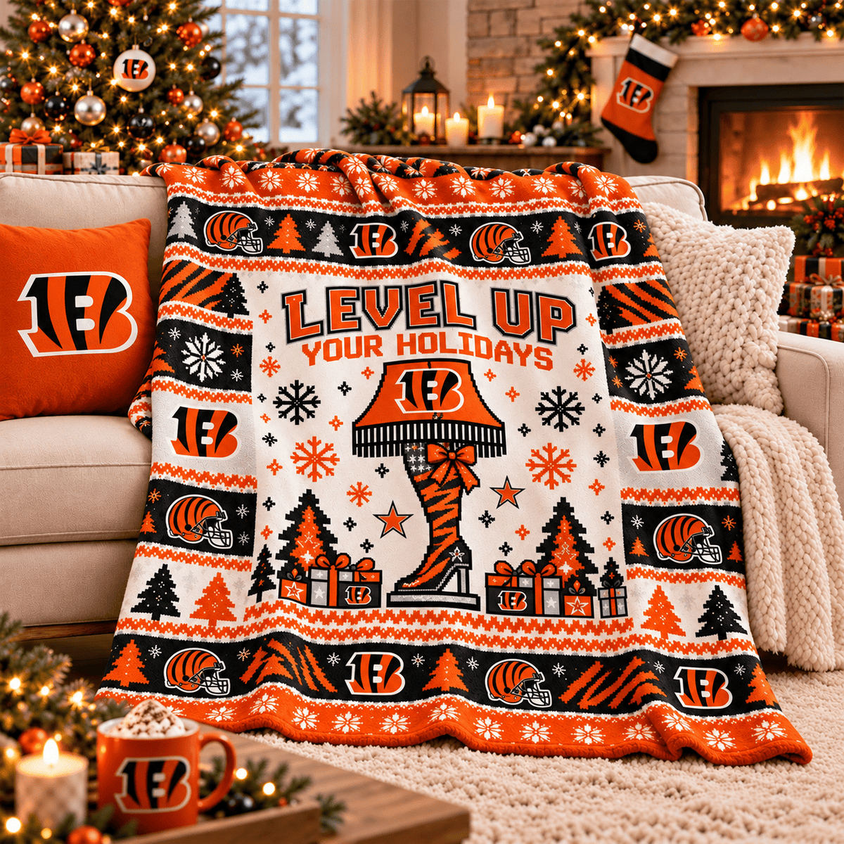 Cincinnati Bengals NFL Christmas Blanket – Level Up Your Holidays Football Team Throw Blanket