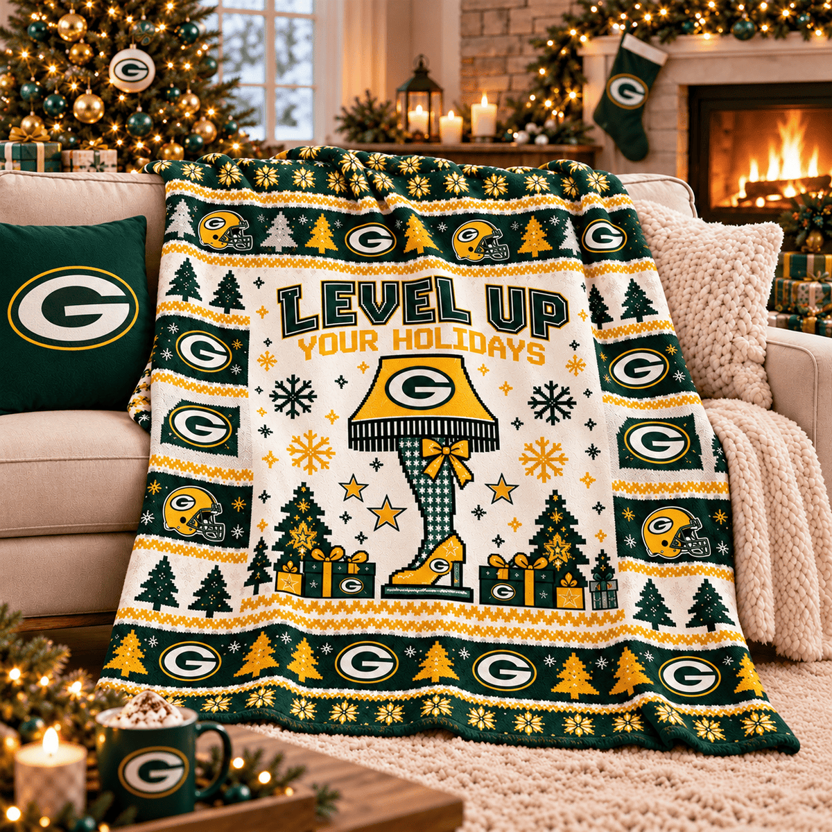 Green Bay Packers NFL Christmas Blanket – Level Up Your Holidays Football Team Throw Blanket