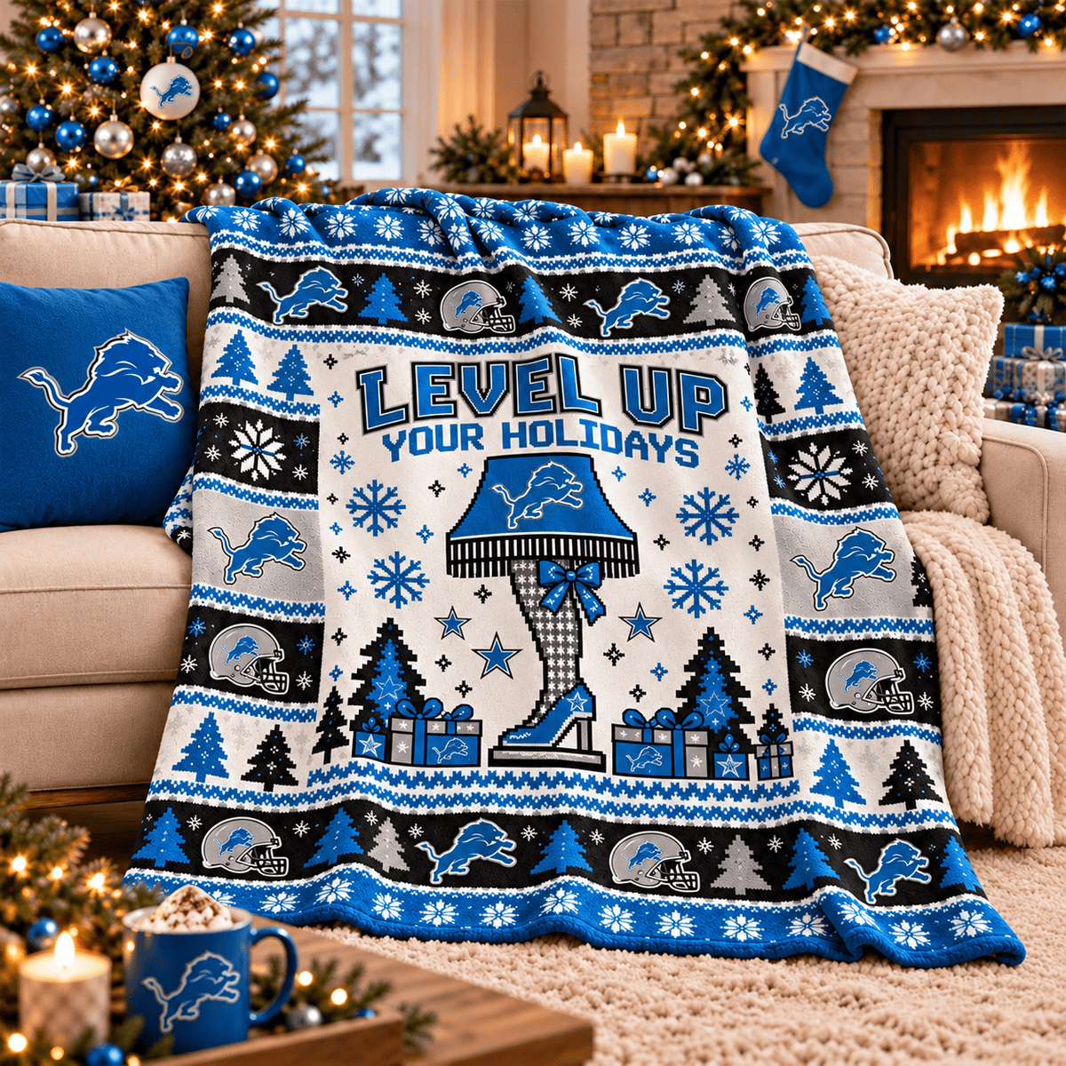 Detroit Lions NFL Christmas Blanket – Level Up Your Holidays Football Team Throw Blanket