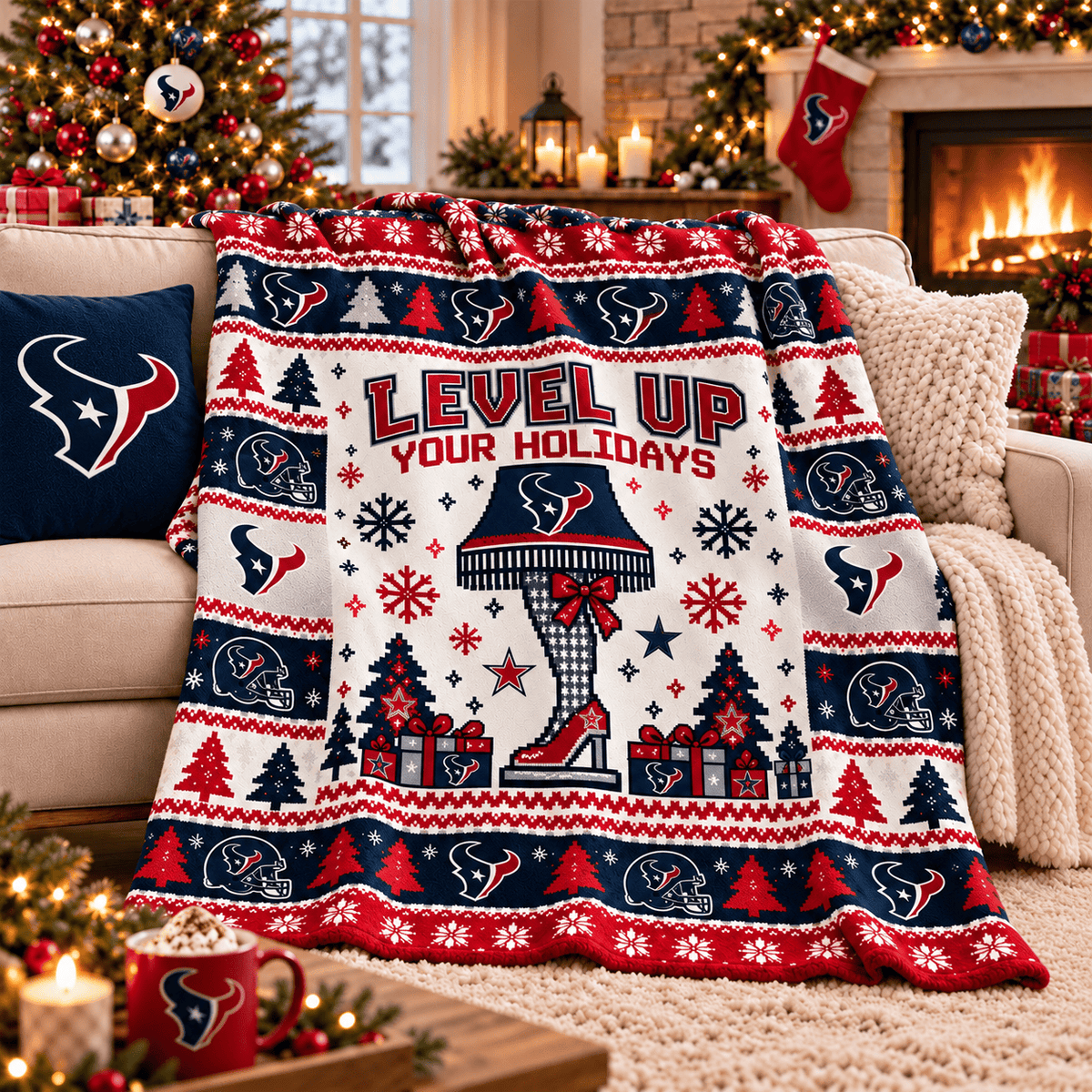 Houston Texans NFL Christmas Blanket – Level Up Your Holidays Football Team Throw Blanket