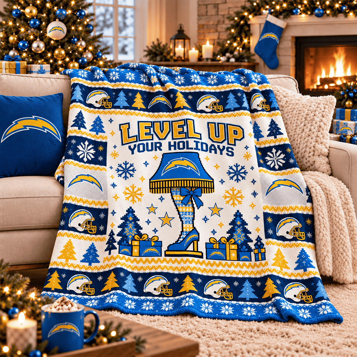 Los Angeles Chargers NFL Christmas Blanket – Level Up Your Holidays Football Team Throw Blanket