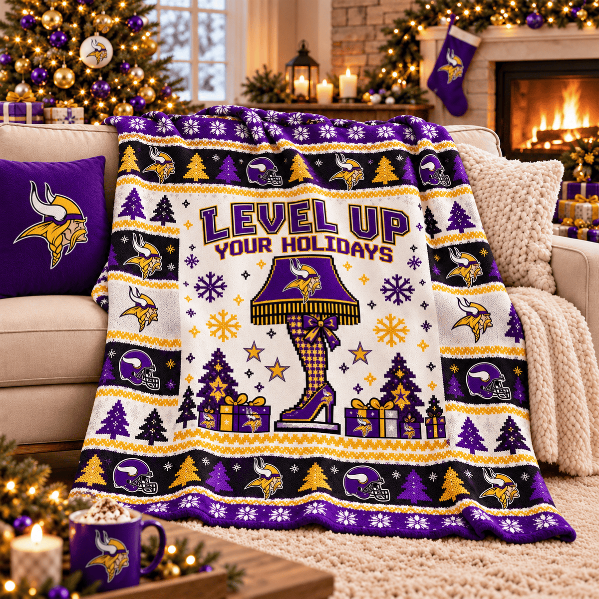 Minnesota Vikings NFL Christmas Blanket – Level Up Your Holidays Football Team Throw Blanket