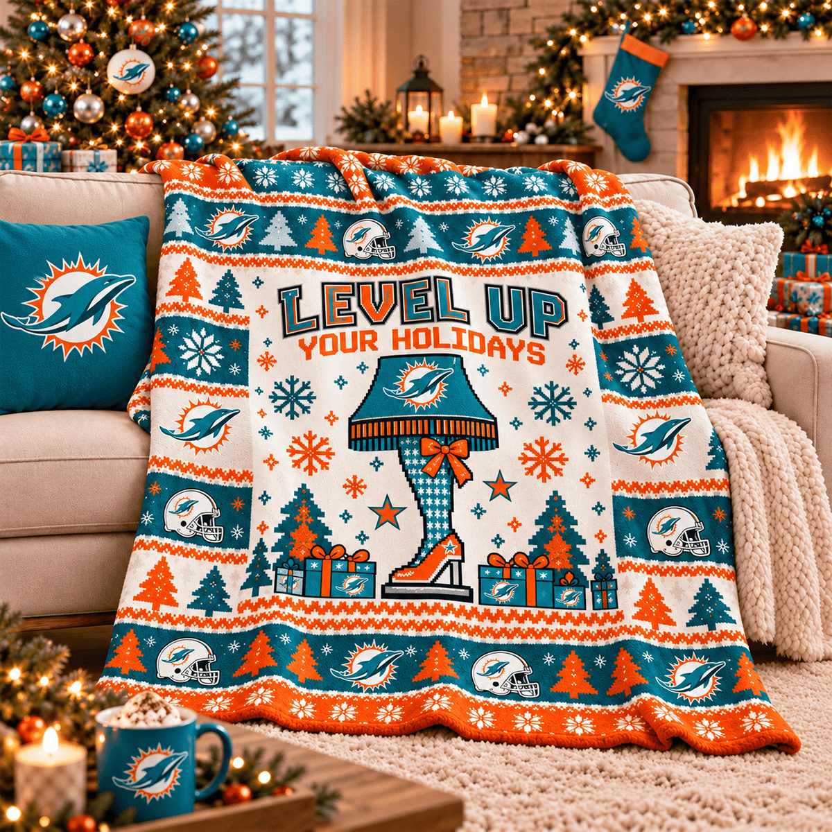 Miami Dolphins NFL Christmas Blanket – Level Up Your Holidays Football Team Throw Blanket