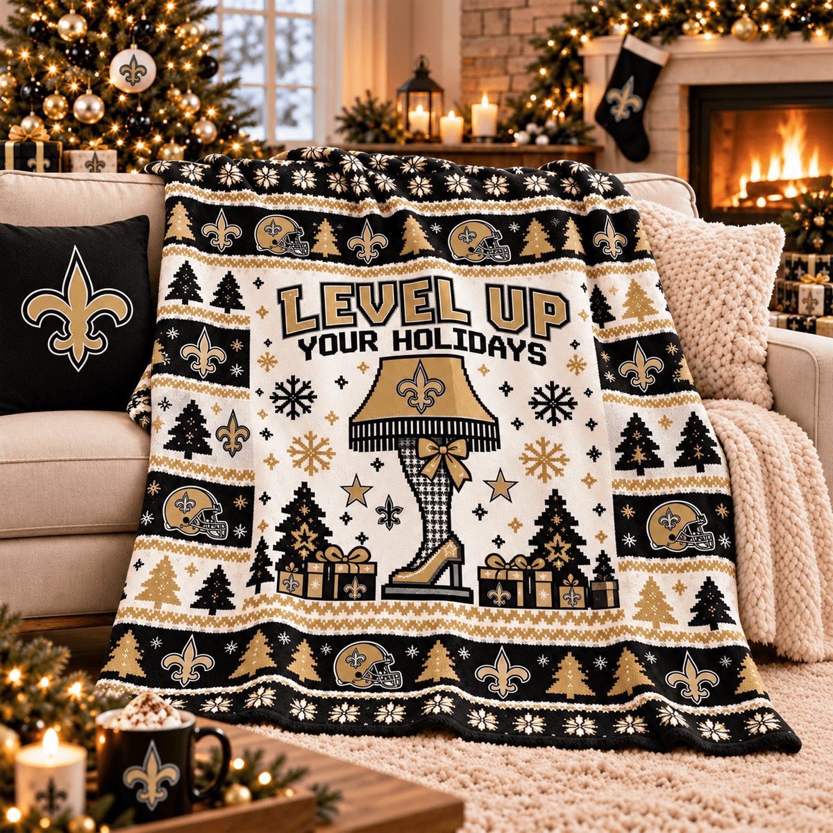 New Orleans Saints NFL Christmas Blanket – Level Up Your Holidays Football Team Throw Blanket