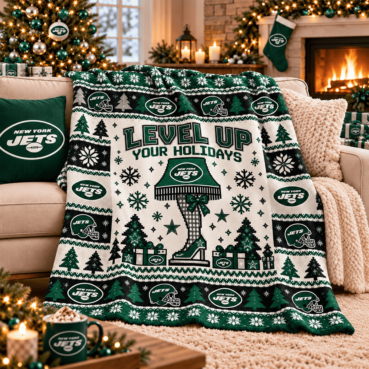 New York Jets NFL Christmas Blanket – Level Up Your Holidays Football Team Throw Blanket