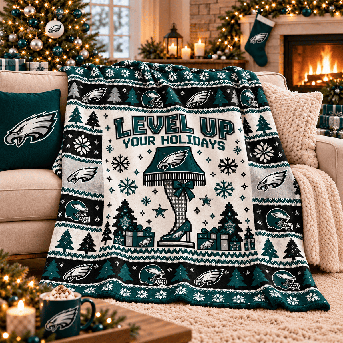 Philadelphia Eagles NFL Christmas Blanket – Level Up Your Holidays Football Team Throw Blanket