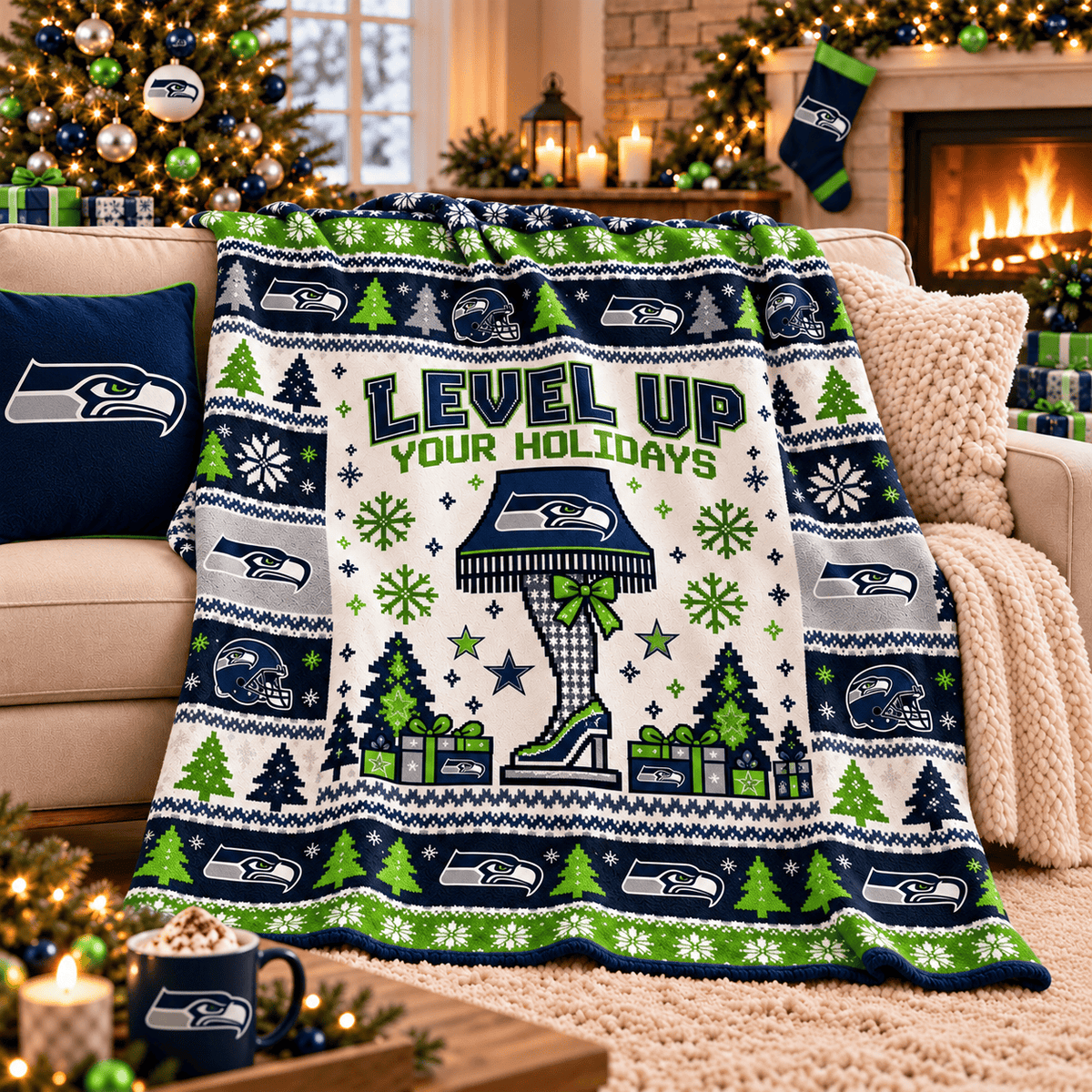Seattle Seahawks NFL Christmas Blanket – Level Up Your Holidays Football Team Throw Blanket