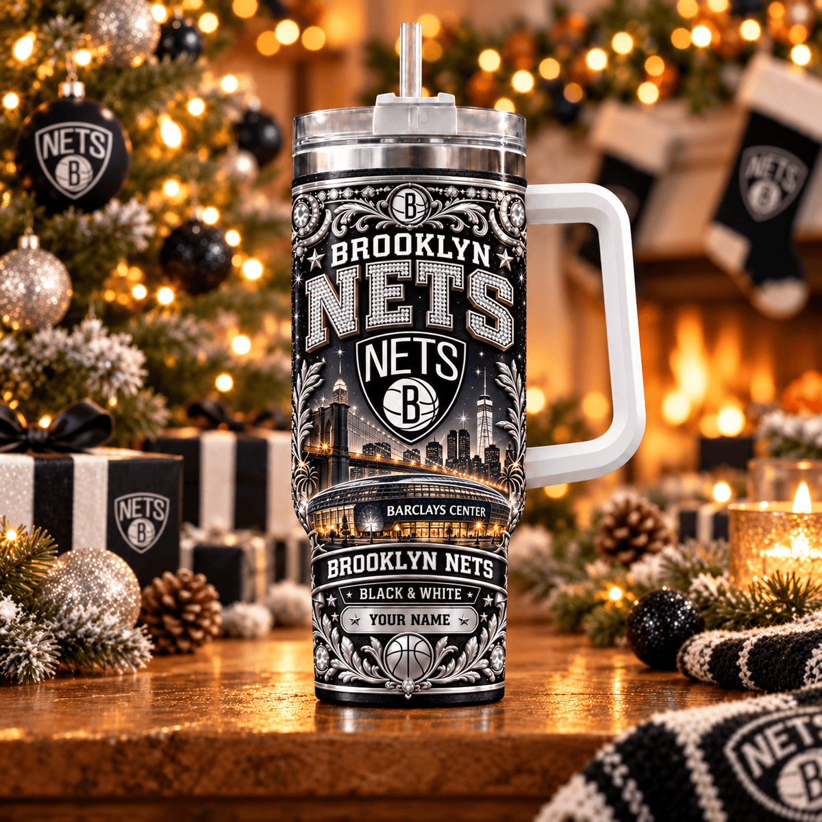 Brooklyn Nets NBA Personalized Basketball Team Tumbler With Handle