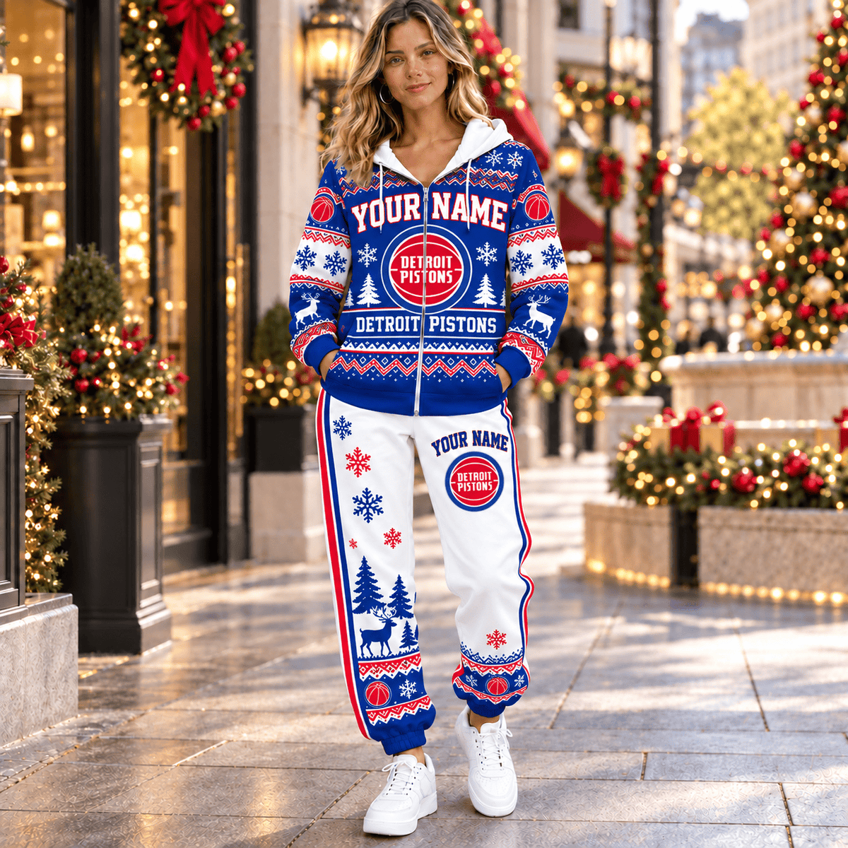 Detroit Pistons NBA Team Full Set Zip/Hoodie & Long Pants Custom Name Gifts