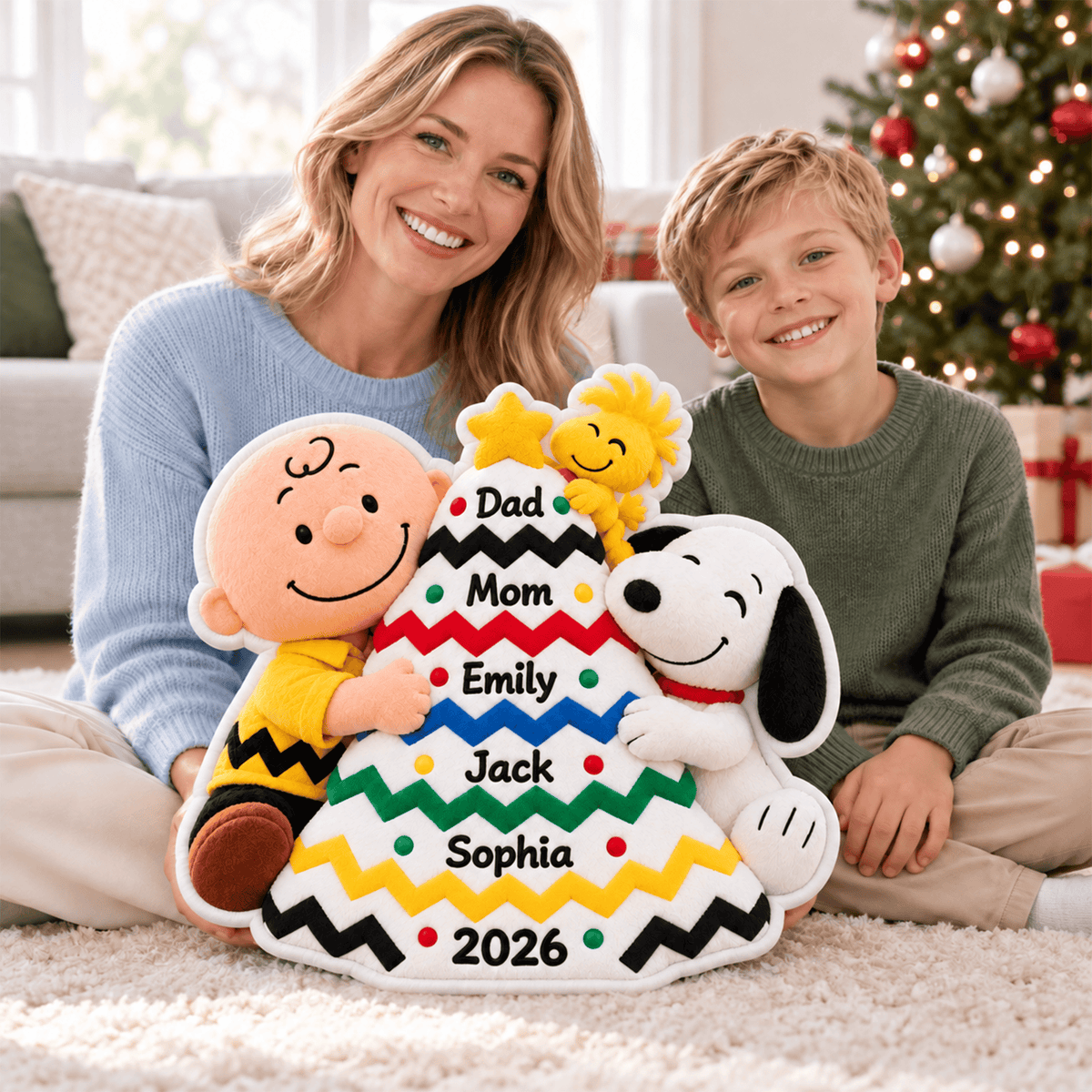 Snoopy Christmas Tree Family Pillow  - Personalized Gifts For here Family Pillow