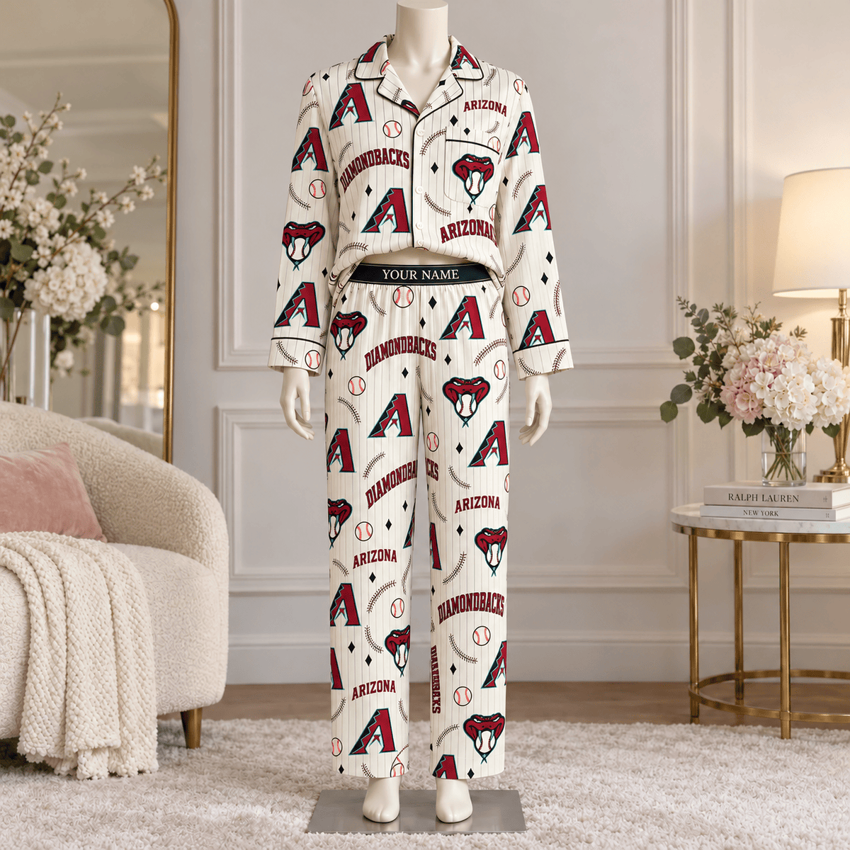 Arizona Diamondbacks MLB Personalized Baseball Team Women's Long Sleeve Pajama Set