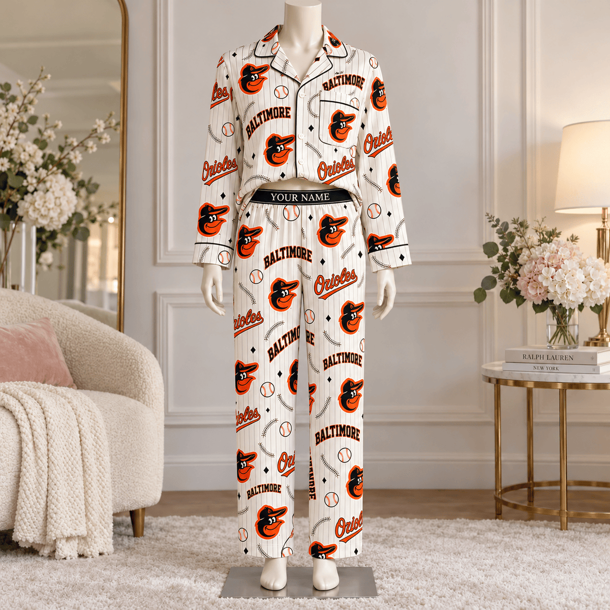 Baltimore Orioles MLB Personalized Baseball Team Women's Long Sleeve Pajama Set