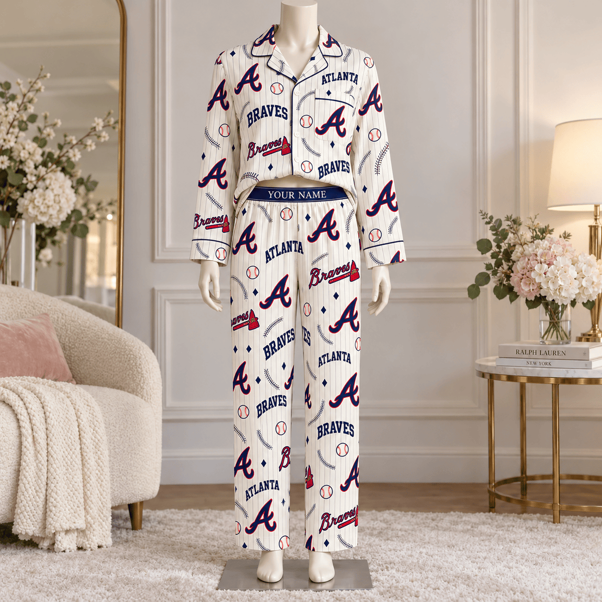 Atlanta Braves MLB Personalized Baseball Team Women's Long Sleeve Pajama Set