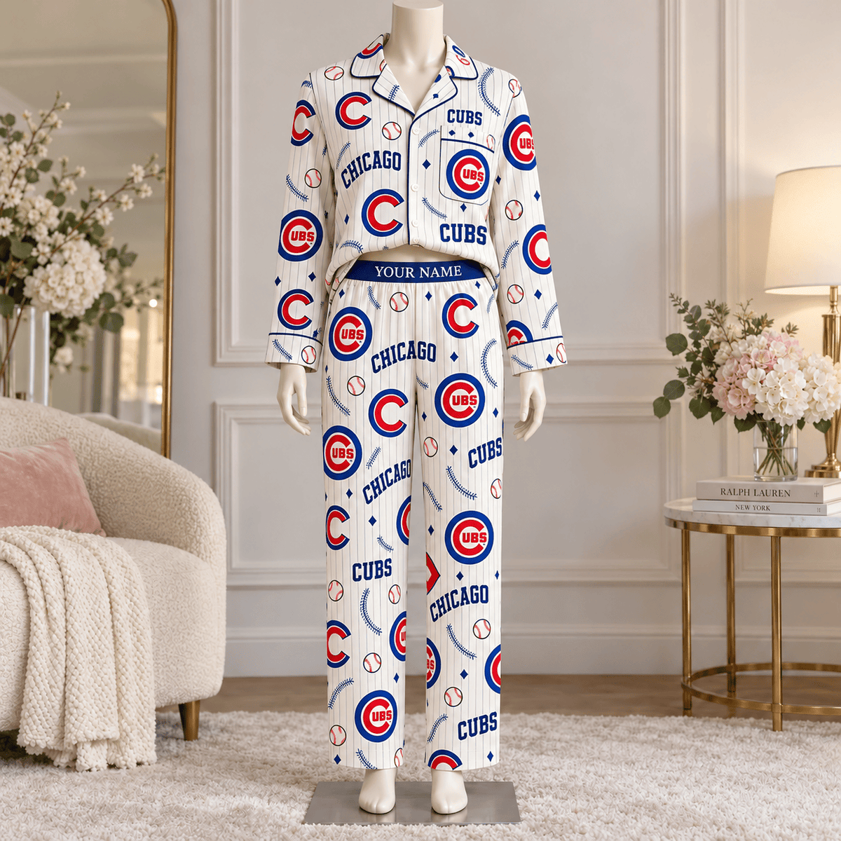 Chicago Cubs MLB Personalized Baseball Team Women's Long Sleeve Pajama Set
