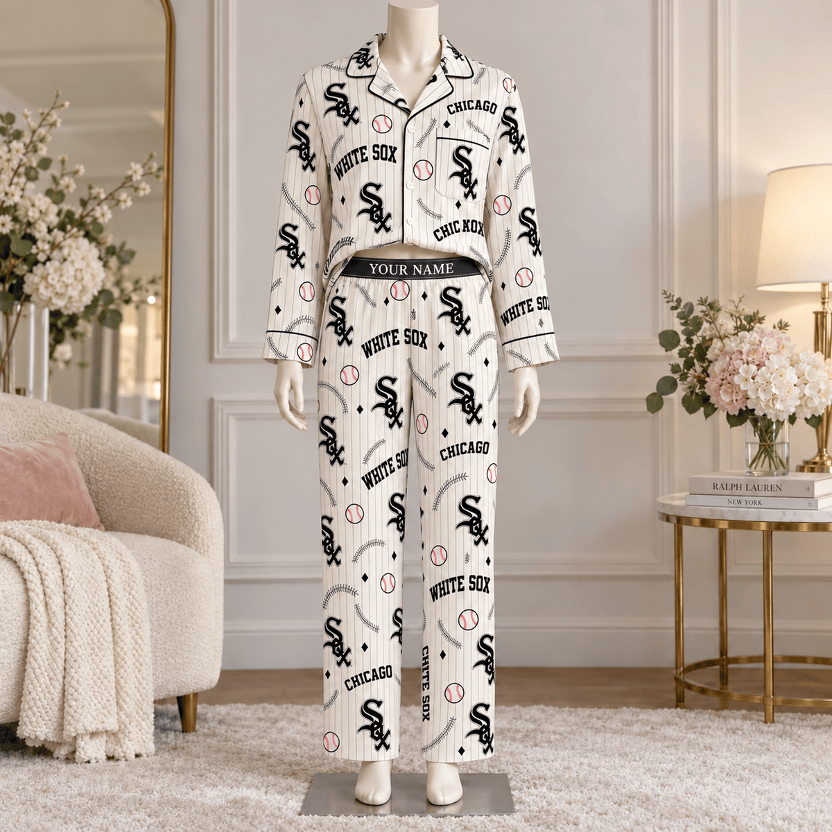 Chicago White Sox MLB Personalized Baseball Team Women's Long Sleeve Pajama Set