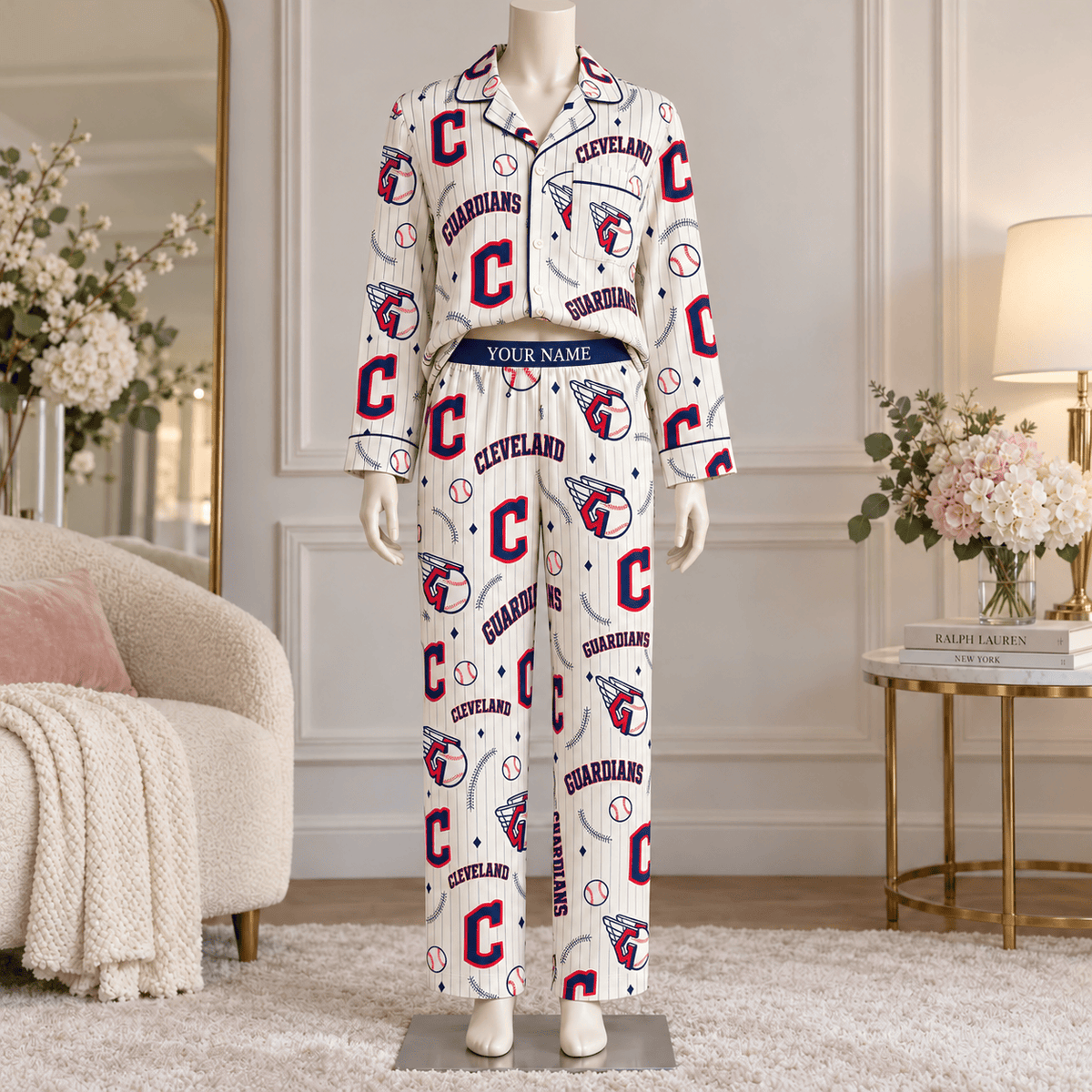 Cleveland Guardians MLB Personalized Baseball Team Women's Long Sleeve Pajama Set