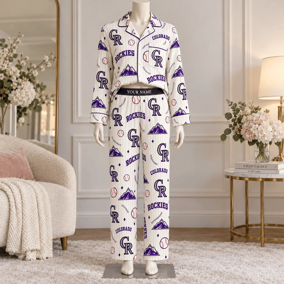 Colorado Rockies MLB Personalized Baseball Team Women's Long Sleeve Pajama Set