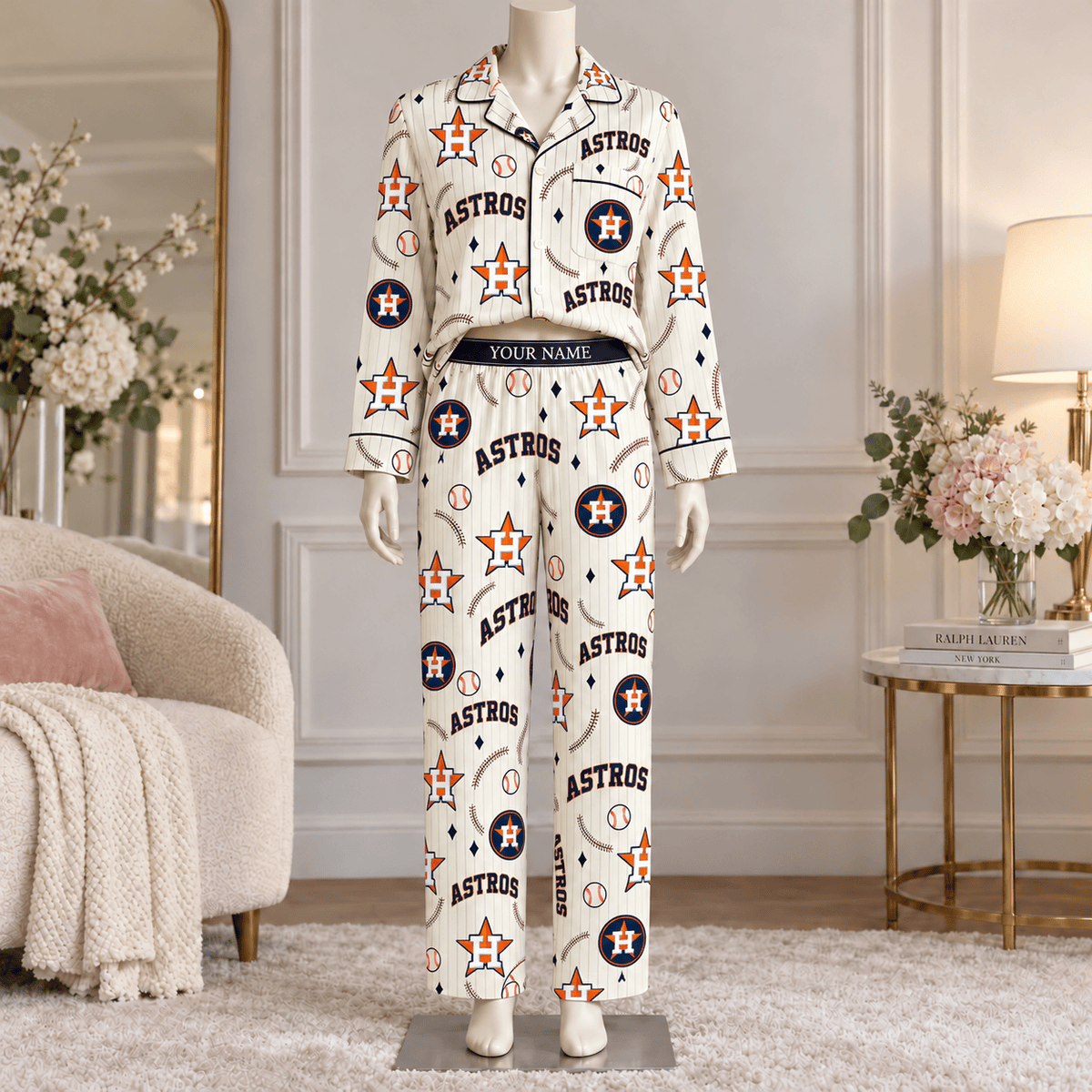 Houston Astros MLB Personalized Baseball Team Women's Long Sleeve Pajama Set