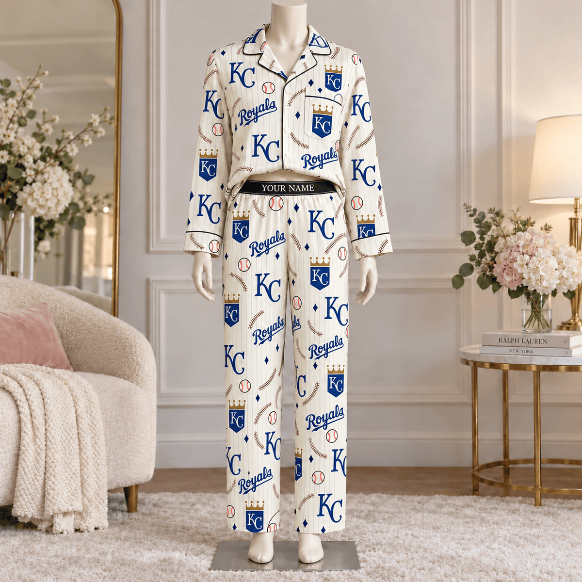 Kansas City Royals MLB Personalized Baseball Team Women's Long Sleeve Pajama Set