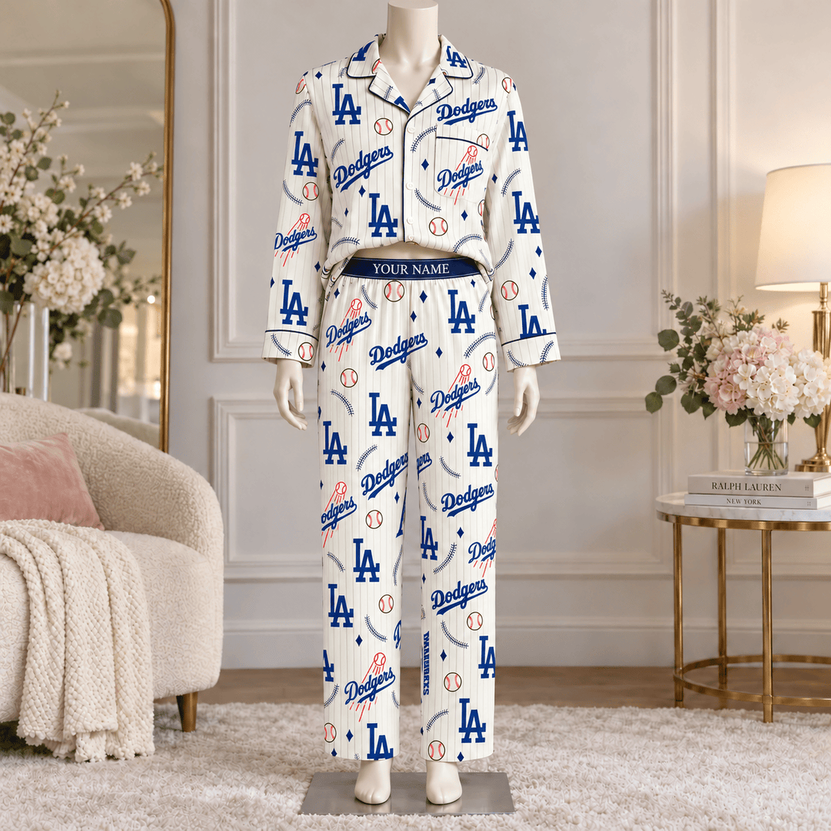 Los Angeles Dodgers MLB Personalized Baseball Team Women's Long Sleeve Pajama Set