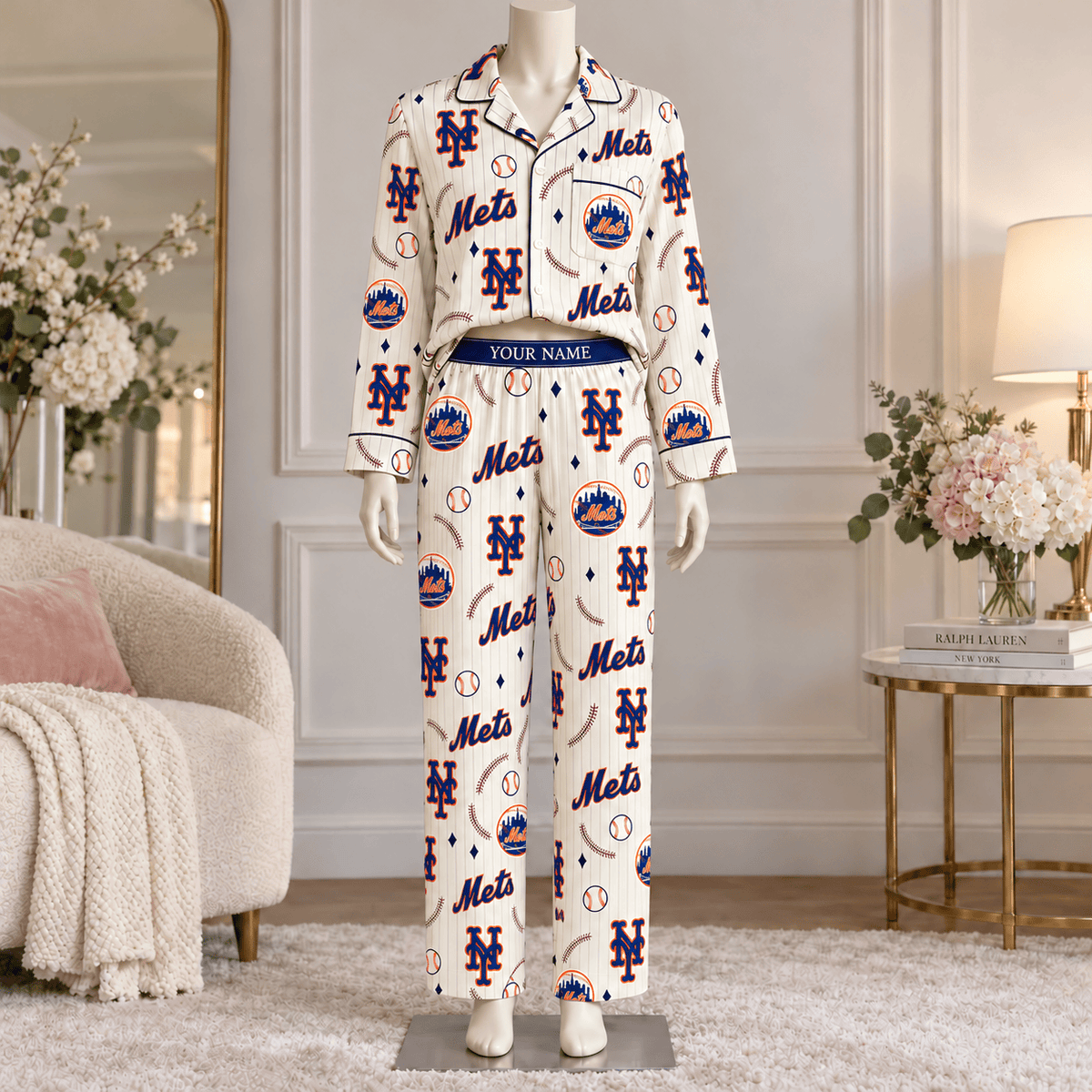 New York Mets MLB Personalized Baseball Team Women's Long Sleeve Pajama Set