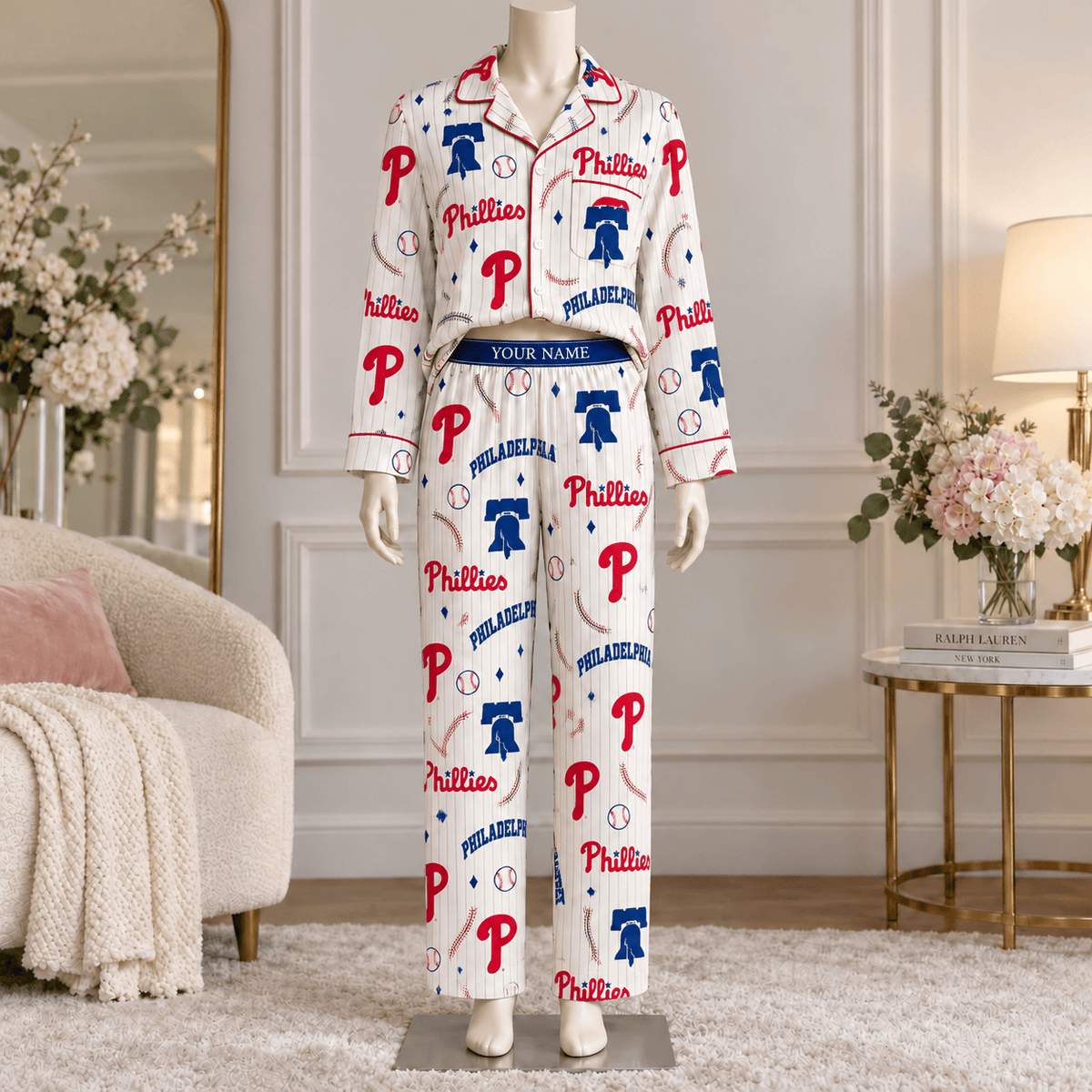 Philadelphia Phillies MLB Personalized Baseball Team Women's Long Sleeve Pajama Set