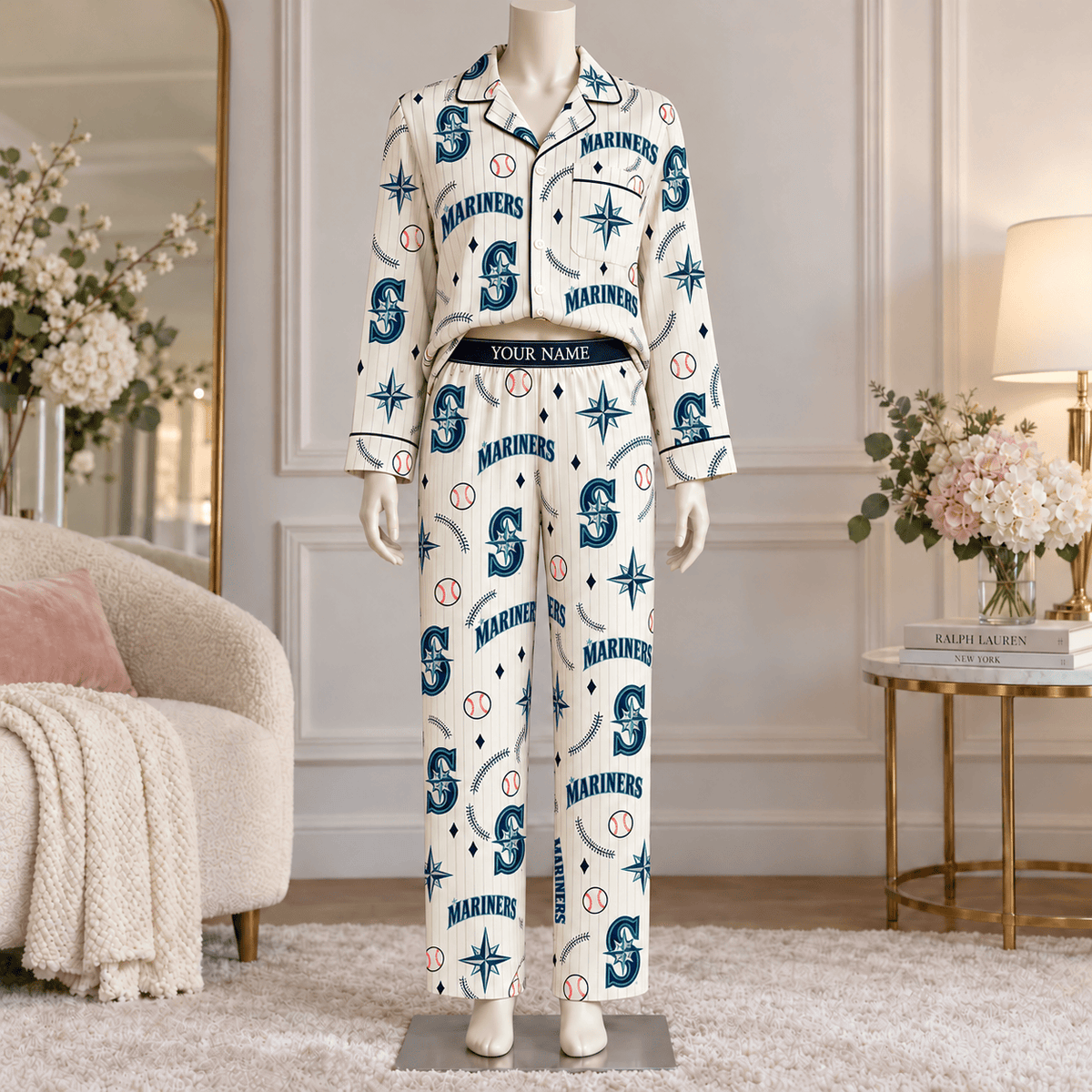 Seattle Mariners MLB Personalized Baseball Team Women's Long Sleeve Pajama Set