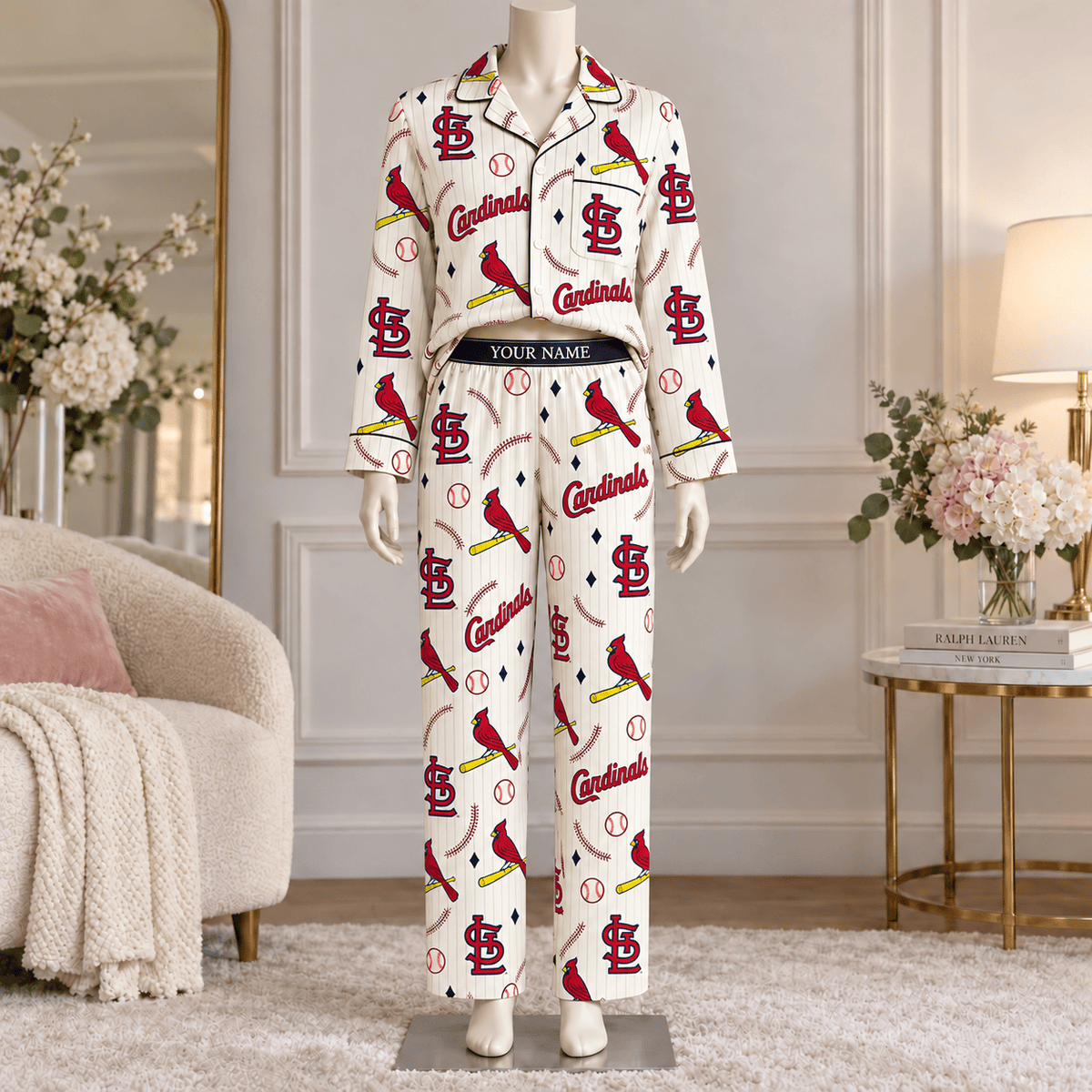 St. Louis Cardinals MLB Personalized Baseball Team Women's Long Sleeve Pajama Set